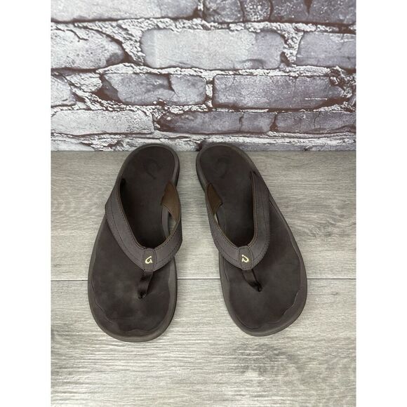 Olukai Ohana Flip Flops Womens Size 9 Brown Thong Slip On Comfort Logo - Picture 2 of 16